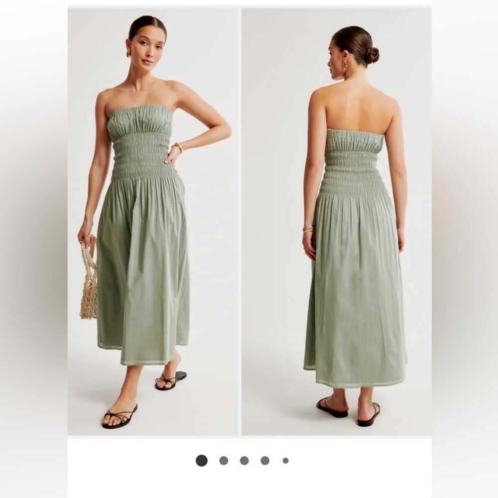 Abercrombie Fitch Strapless Drop-Waist Smocked Maxi Dress Olive Green Sz XL